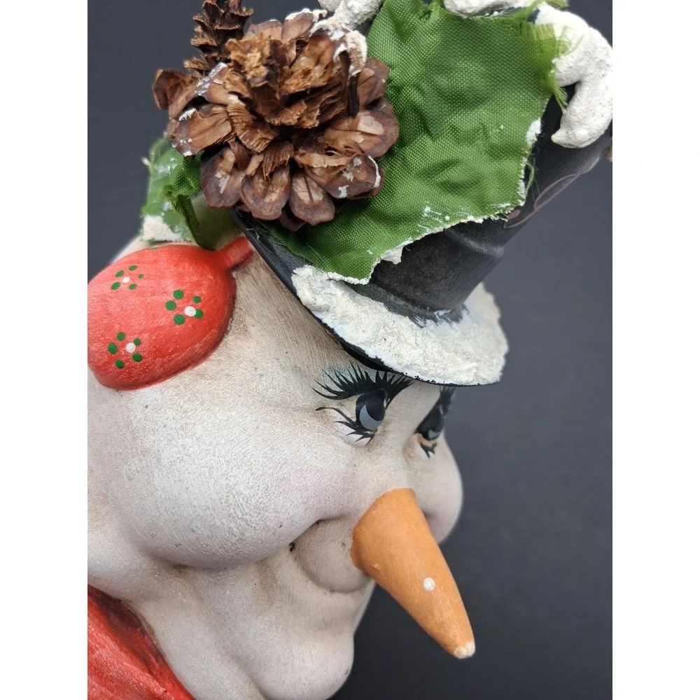 Vintage Snowman Glass Candy Jar Bank Christmas Decor Hand Painted